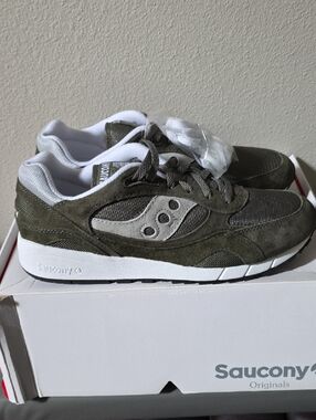 Saucony Olive Green & Light Gray Suede Mesh Shadow 6000 Size 12M